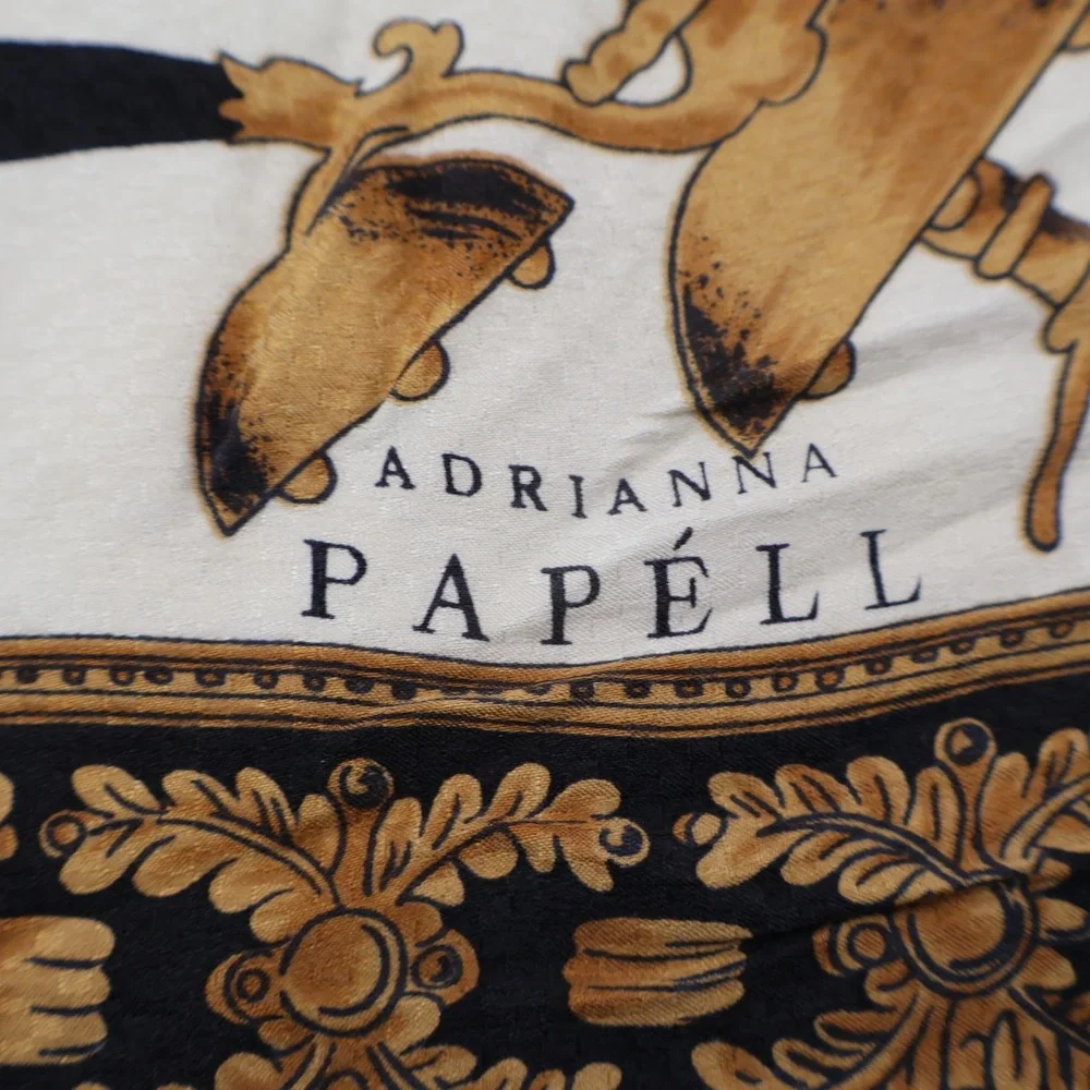Adrianna Papell Scarf Womens OS Cream Black Gold Equestrian Bell Crest Square